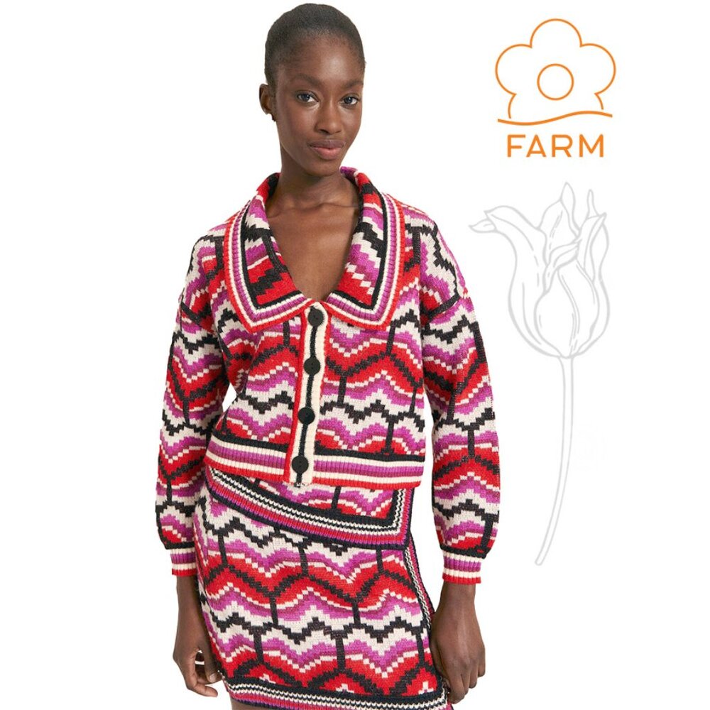 FARM RIO Multicolor Ombre Heart Knit Cardigan